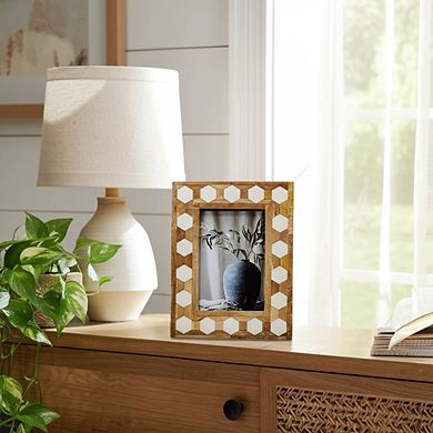 Wooden Picture Frame with Hexagonal Inlay Design, Handcrafted Resin & Wood