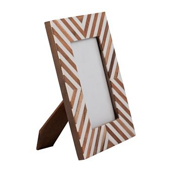 Boho Picture Frame - Chevron Pattern Wooden & Resin Photo Frame with Glass Front