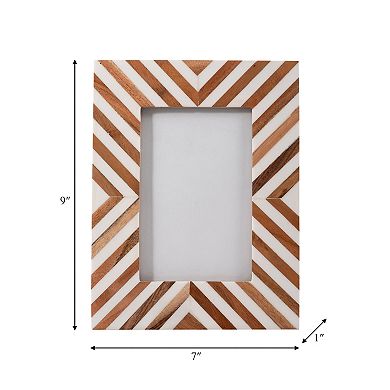 Boho Picture Frame - Chevron Pattern Wooden & Resin Photo Frame with Glass Front
