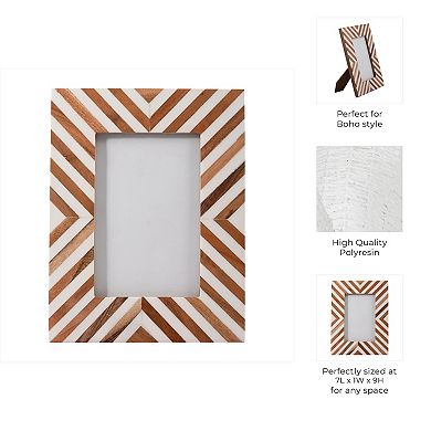 Boho Picture Frame - Chevron Pattern Wooden & Resin Photo Frame with Glass Front