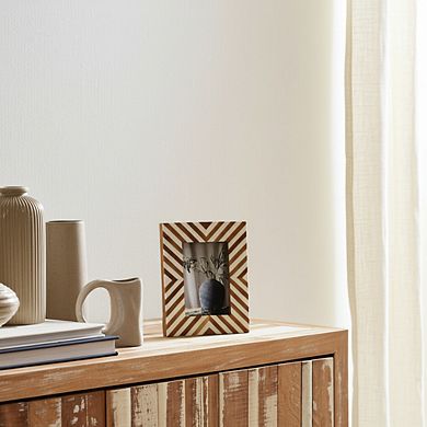 Boho Picture Frame - Chevron Pattern Wooden & Resin Photo Frame with Glass Front