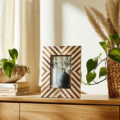 Boho Picture Frame - Chevron Pattern Wooden & Resin Photo Frame with Glass Front