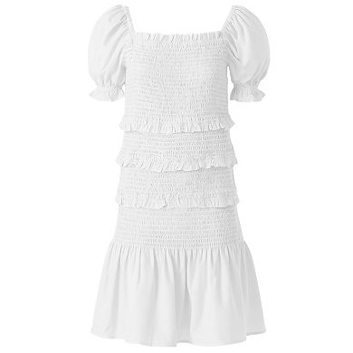 Tween & Teen Girls’ 6-14 Smocked Puff Sleeve Tiered Party Dress