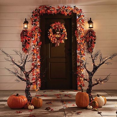 BrylaneHome 24"" Pre-Lit Jack-O-Lantern Wreath
