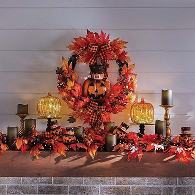 BrylaneHome 24"" Pre-Lit Jack-O-Lantern Wreath