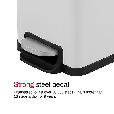 12.9 Gal./ 45 Liter Slim Stainless-Steel-Made Matt White Step-on kitchen Trash Can