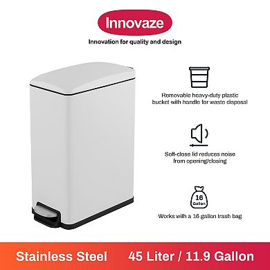 12.9 Gal./ 45 Liter Slim Stainless-Steel-Made Matt White Step-on kitchen Trash Can