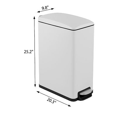 12.9 Gal./ 45 Liter Slim Stainless-Steel-Made Matt White Step-on kitchen Trash Can
