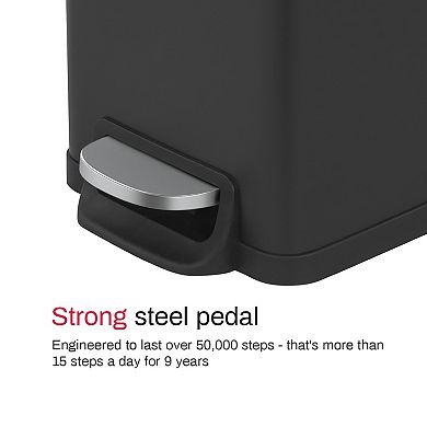 12.9 Gal./ 45 Liter Slim Stainless-Steel-Made Matt Black Step-on kitchen Trash Can