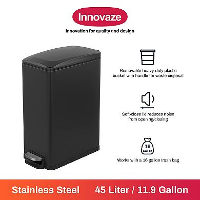 12.9 Gal./ 45 Liter Slim Stainless-Steel-Made Matt Black Step-on kitchen Trash Can