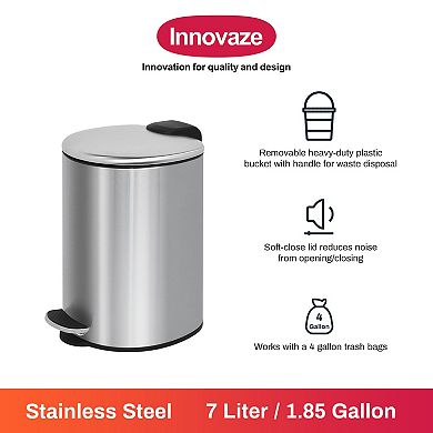 1.85 Gal./7 Liter Semi Round Brushed Step-on Trash Can for Bathroom and Office