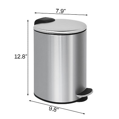 1.85 Gal./7 Liter Semi Round Brushed Step-on Trash Can for Bathroom and Office