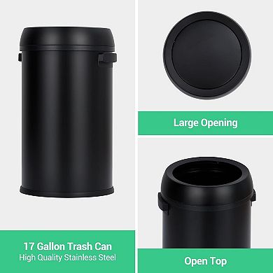 17 Gallon Large Capacity Kitchen Trash Can, Commercial Open Trash Can