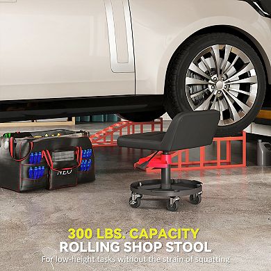 HOMCOM Rolling Mechanic Stool, 300 LBS. Capacity Garage Stool