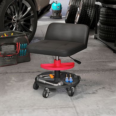 HOMCOM Rolling Mechanic Stool, 300 LBS. Capacity Garage Stool