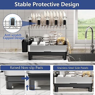 Dish Drying Rack, 2 Tier Large Dish Rack, Stainless Steel Dish Drainer for Kitchen Counter