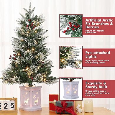 4.5 FT Christmas Tree, Pre-lit Christmas Tree with Lighting Elk Base and Red Berries