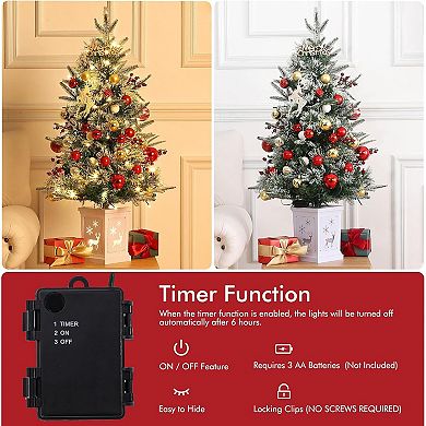 4.5 FT Christmas Tree, Pre-lit Christmas Tree with Lighting Elk Base and Red Berries