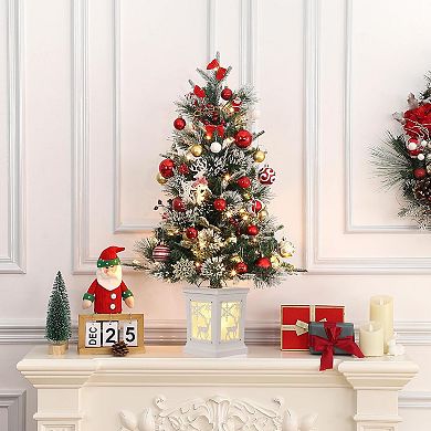 4.5 FT Christmas Tree, Pre-lit Christmas Tree with Lighting Elk Base and Red Berries