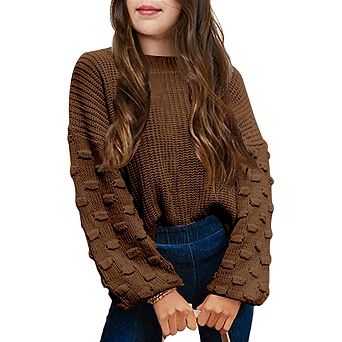 Girl's Sweaters Kid's Pullover Long Lantern Sleeve Oversized Knit Top