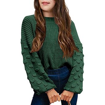 Girl's Sweaters Kid's Pullover Long Lantern Sleeve Oversized Knit Top