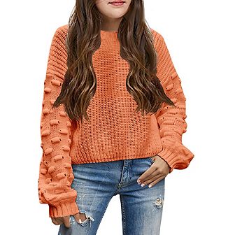 Girl's Sweaters Kid's Pullover Long Lantern Sleeve Oversized Knit Top