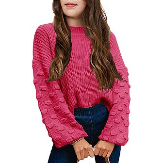 Girl's Sweaters Kid's Pullover Long Lantern Sleeve Oversized Knit Top
