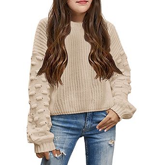 Girl's Sweaters Kid's Pullover Long Lantern Sleeve Oversized Knit Top