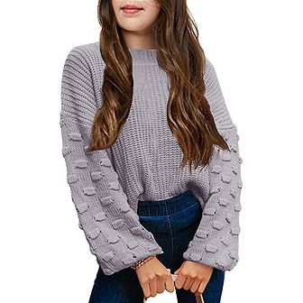 Girl's Sweaters Kid's Pullover Long Lantern Sleeve Oversized Knit Top