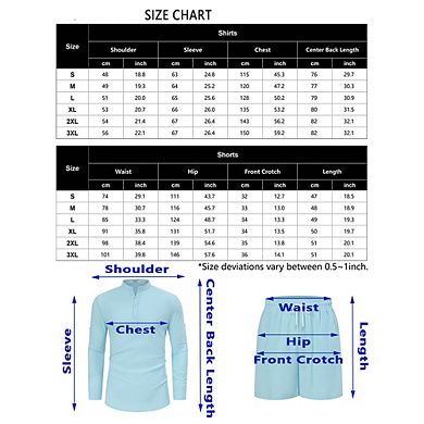 Men's 2 Pieces Set Long Sleeve Henley Shirts and Shorts Casual Outfits