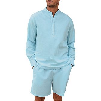 Men's 2 pc Set Long Sleeve Henley Shirts and Shorts Casual Outfits