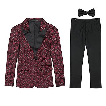 Boys 6-14 3 pc Slim Fit One-Button Suit Blazer + Pants + Bowtie Formal Wedding