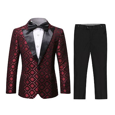 Boys 6-14 3 pc Slim Fit One-Button Suit Blazer + Pants + Bowtie Formal Wedding