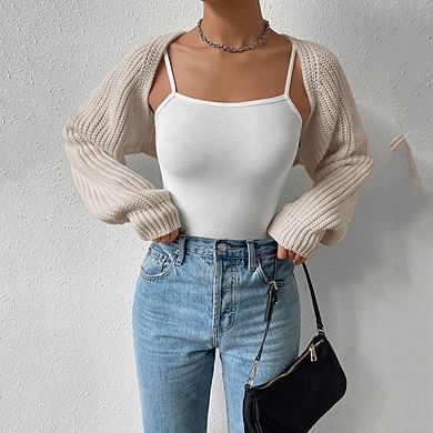 Women's Cropped Cardigan Long Sleeve Knitted Drop Shoulder Bolero Shrug Sweater