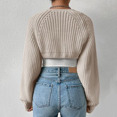 Women's Cropped Cardigan Long Sleeve Knitted Drop Shoulder Bolero Shrug Sweater
