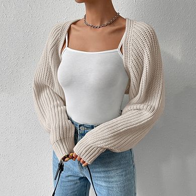 Women's Cropped Cardigan Long Sleeve Knitted Drop Shoulder Bolero Shrug Sweater