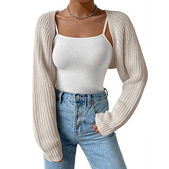 Women's Cropped Cardigan Long Sleeve Knitted Drop Shoulder Bolero Shrug Sweater
