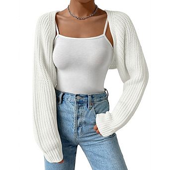 Women's Cropped Cardigan Long Sleeve Knitted Drop Shoulder Bolero Shrug Sweater