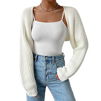 Women's Cropped Cardigan Long Sleeve Knitted Drop Shoulder Bolero Shrug Sweater