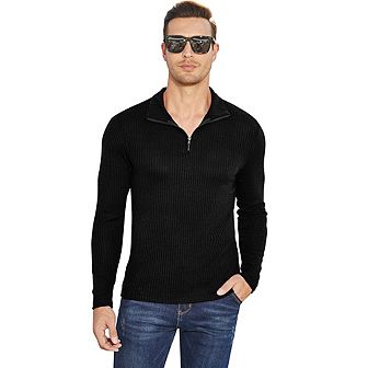 Men's Polo Shirt Quarter Zip Up Casual Stretch Lightweight Mock Neck Knitwear