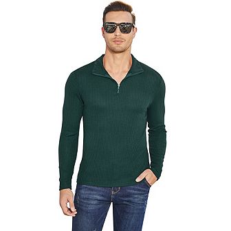 Men's Polo Shirt Quarter Zip Up Casual Stretch Lightweight Mock Neck Knitwear