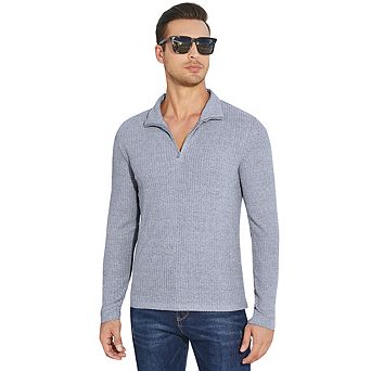 Men's Polo Shirt Quarter Zip Up Casual Stretch Lightweight Mock Neck Knitwear