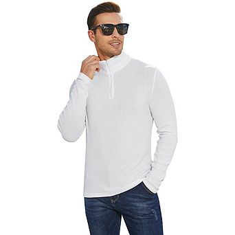 Men's Polo Shirt Quarter Zip Up Casual Stretch Lightweight Mock Neck Knitwear