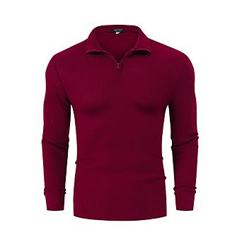 Men's Polo Shirt Quarter Zip Up Casual Stretch Lightweight Mock Neck Knitwear