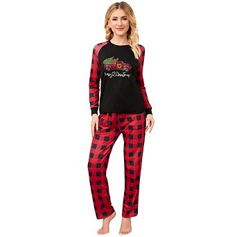 Pajamas Set for Women's 2 pc Plaid Pjs Long Sleeve Sleepwear