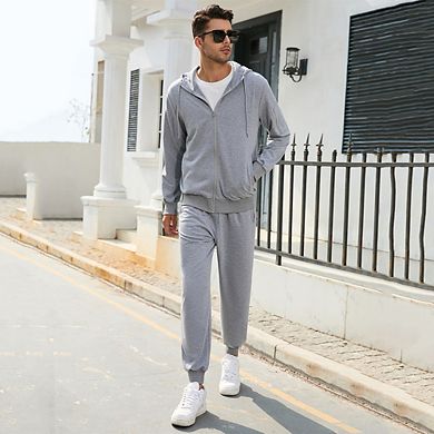 Men's Tracksuits 2 Piece Hooded Athletic Sweatsuit Zip Jogging Sportsuits
