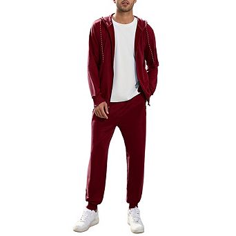 Men's Tracksuits 2 pc Hooded Athletic Sweatsuit Zip Jogging Sportsuits