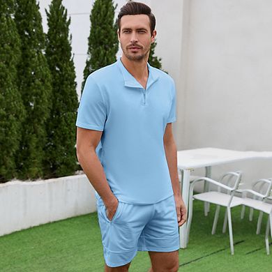 Men's Polo Shirt and Shorts Set 2 Pieces Outfits Casual Athletic Tracksuit