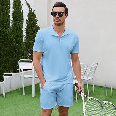 Men's Polo Shirt and Shorts Set 2 Pieces Outfits Casual Athletic Tracksuit