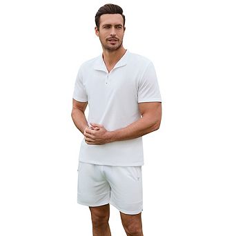 Men's Polo Shirt and Shorts Set 2 pc Outfits Casual Athletic Tracksuit